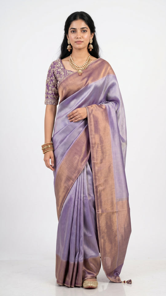 Purple Silk Saree with Stitched Blouse and Zari, Cutdana & Sequins Work