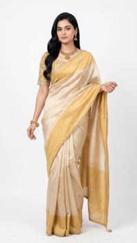Yellow Silk Saree with Stitched Blouse and Zari, Cutdana & Sequins Work