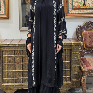 Black Chinon Indowestern Top,Jacket,Bottom and Dupatta with Sequins and Cutdana Work