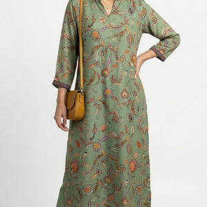 Green Crepe Coord Set with Sequins, Dabka, Moti & Digital Print Detailing