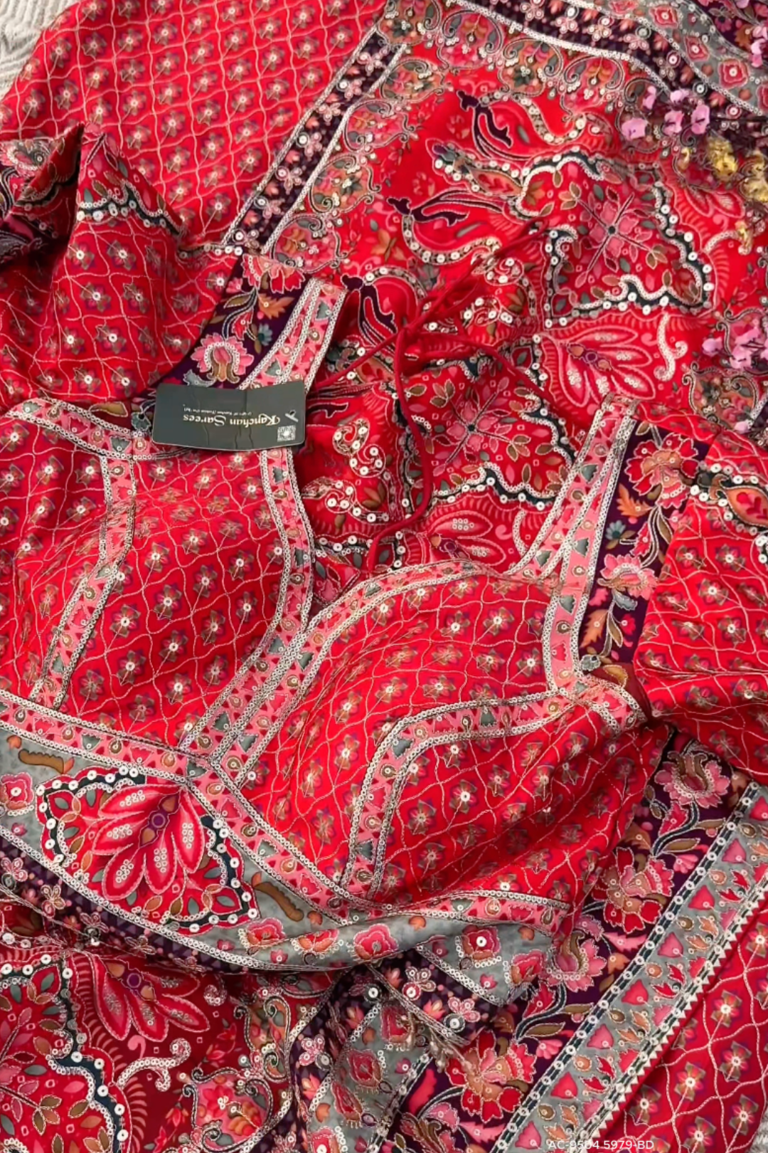 Maroon Digital Printed Silk Ready Made Saree Embellished With Sequins & Zari Work