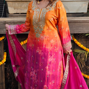 Ombre Uppada Silk Indo-Western with Zari, Sequin & Digital Print