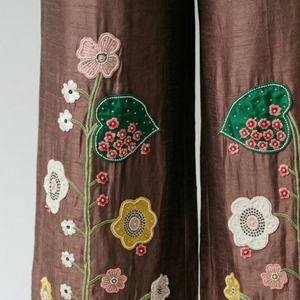 Brown Cotton Silk Coord Set with Thread, Cutdana, Applique & Sequin Work