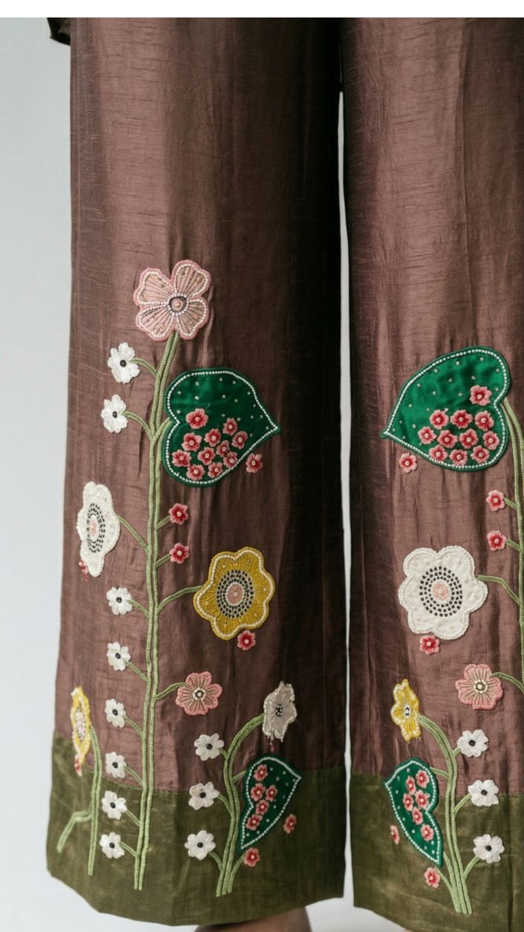 Brown Cotton Silk Coord Set with Thread, Cutdana, Applique & Sequin Work
