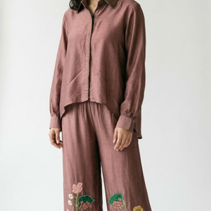 Brown Cotton Silk Coord Set with Thread, Cutdana, Applique & Sequin Work