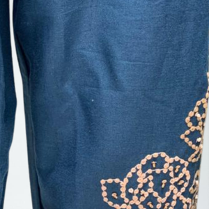 Blue Linen Cotton Coord Set with Intricate Beads, Sequin and Thread Work