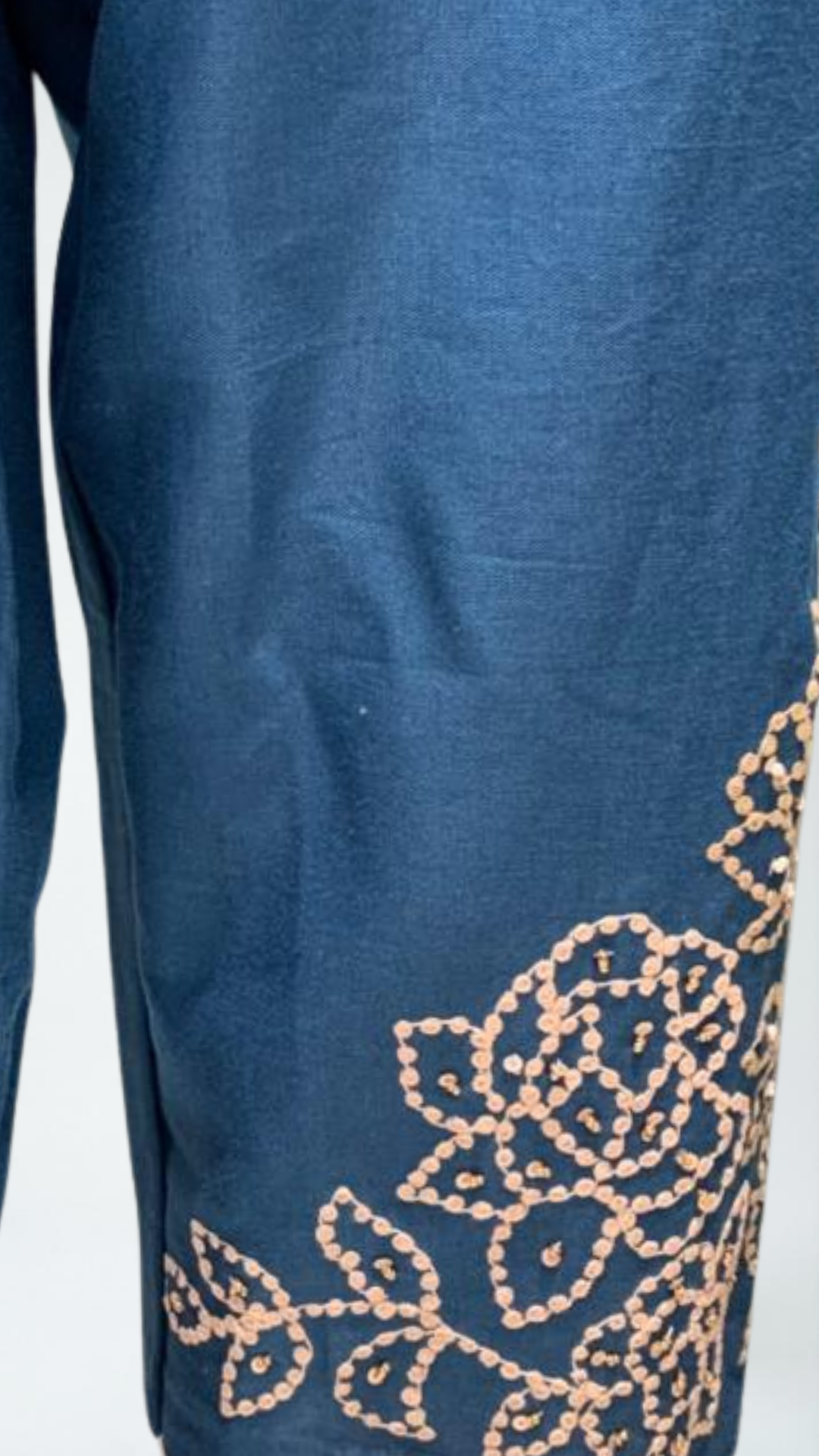 Blue Linen Cotton Coord Set with Intricate Beads, Sequin and Thread Work