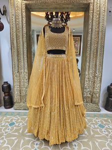 Elegant Yellow Lehenga Choli with Hand Embroidery