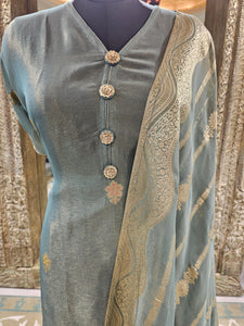 Organza Shimmer Semi Stitched Suit with Weaving Dupatta