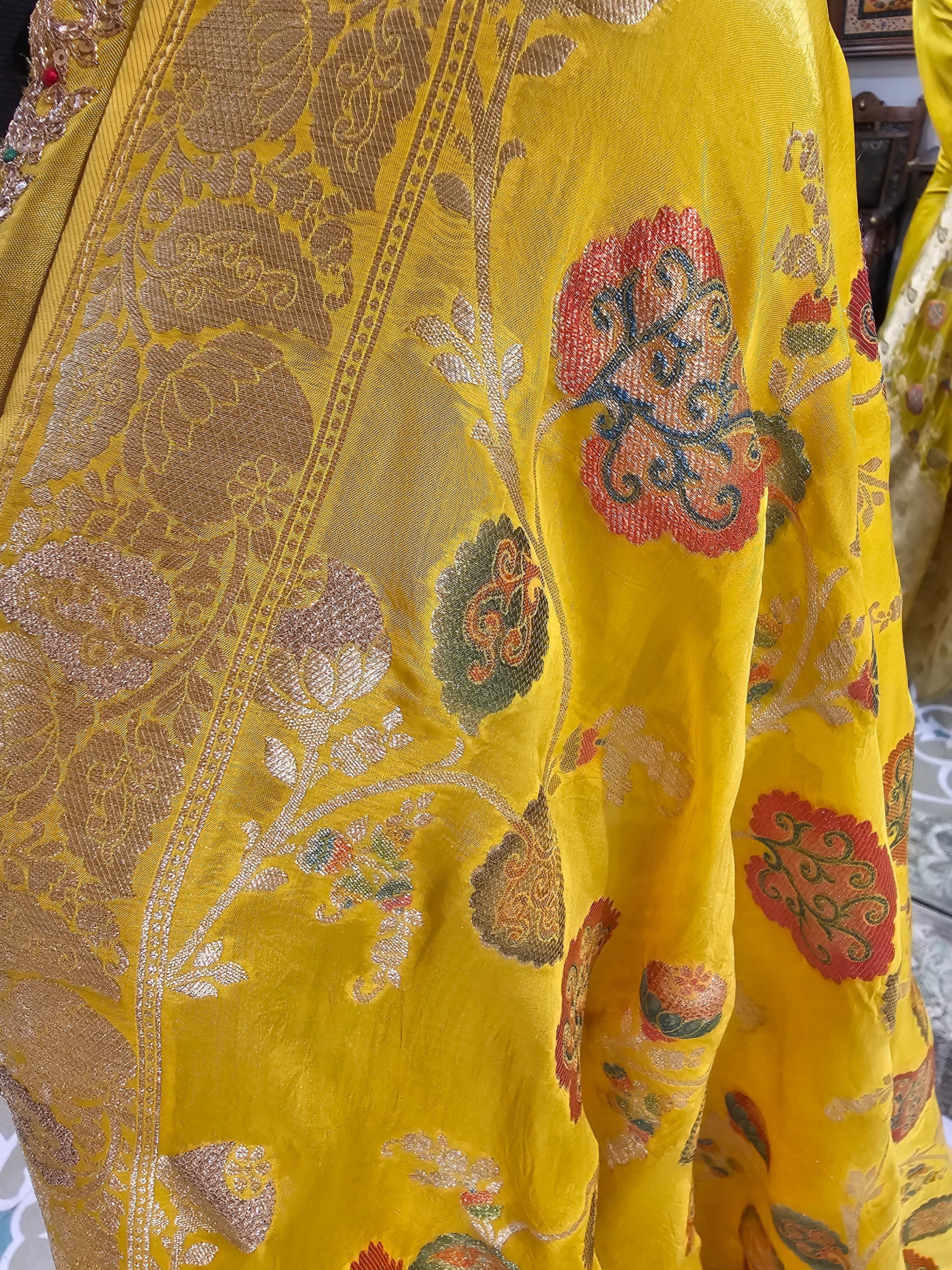 Silk Semi Stitched Suit with Hand embroidery