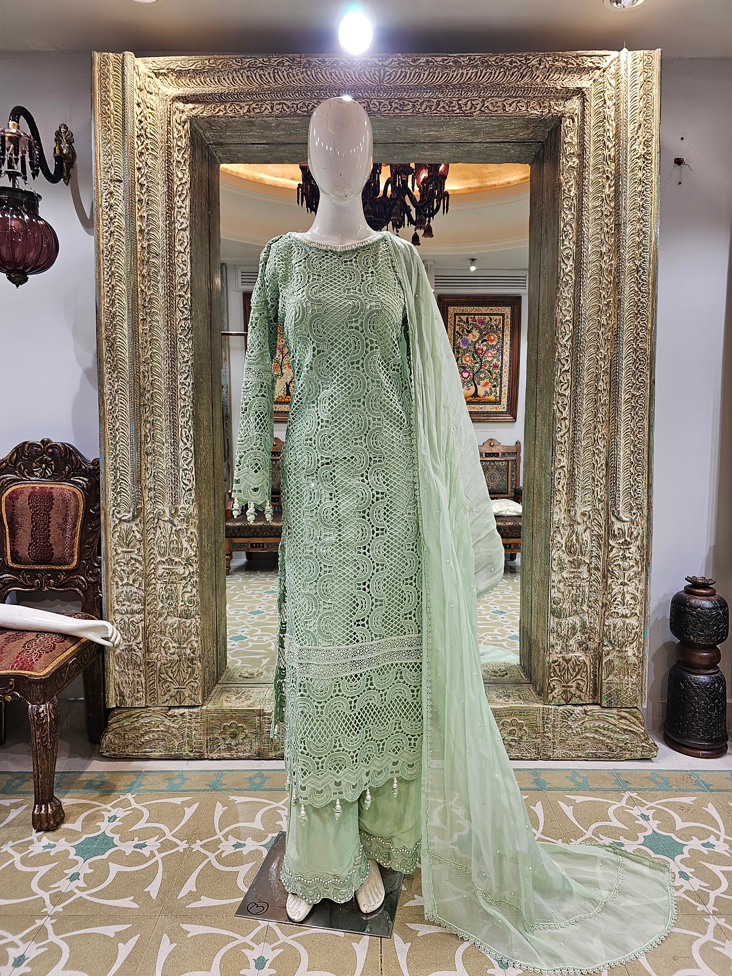 Sea Green Chikankari Pakistani Suit