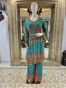 Crepe Silk Digital Print Indo Western Suit with Dupatta