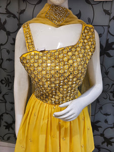 Yellow Indo western Suit Set