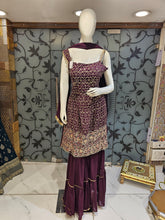 Load image into Gallery viewer, Wine Suit Set with Sharara
