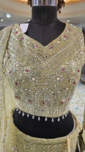 Load image into Gallery viewer, Pista Green Net Lehenga With Pearl, Mirror, Zari and Beads Work
