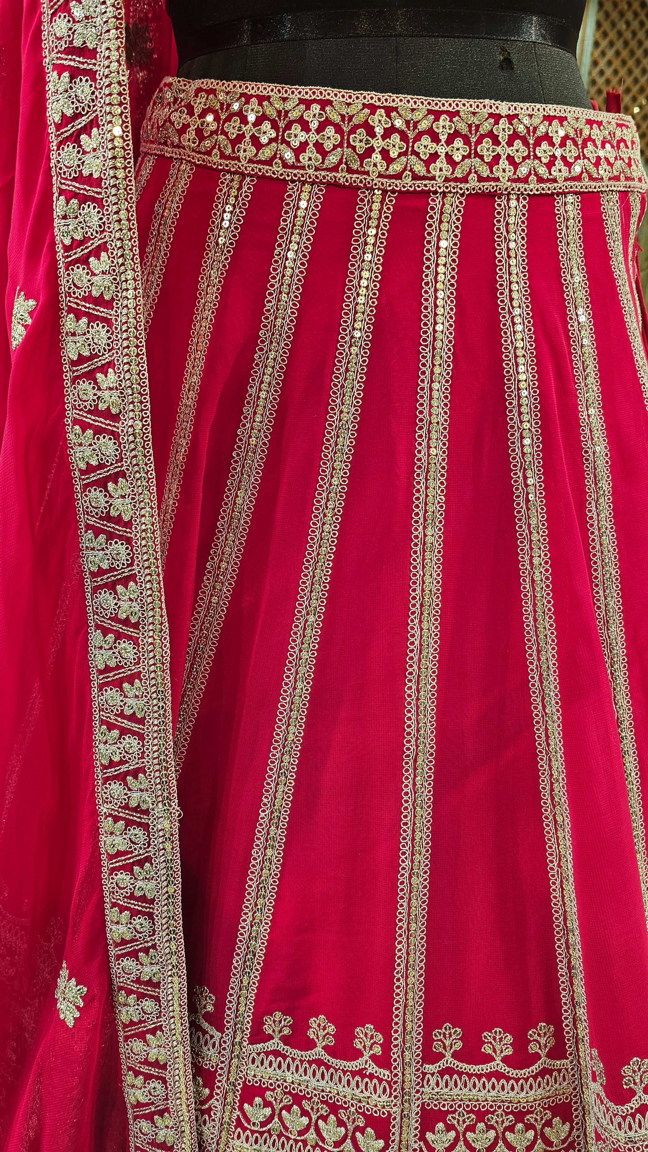 Red Georgette Lehenga With Zari and Sequins Work