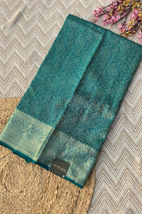 Green Banarasi Kanjivaram Unstitched Saree Embellished With Zari Work