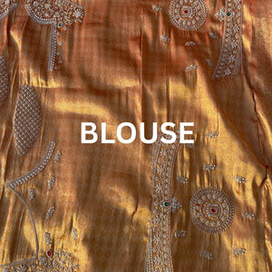 Rust Tissue Unstitched Saree Embellished With Moti, Sequins, Dabka & Cutdana