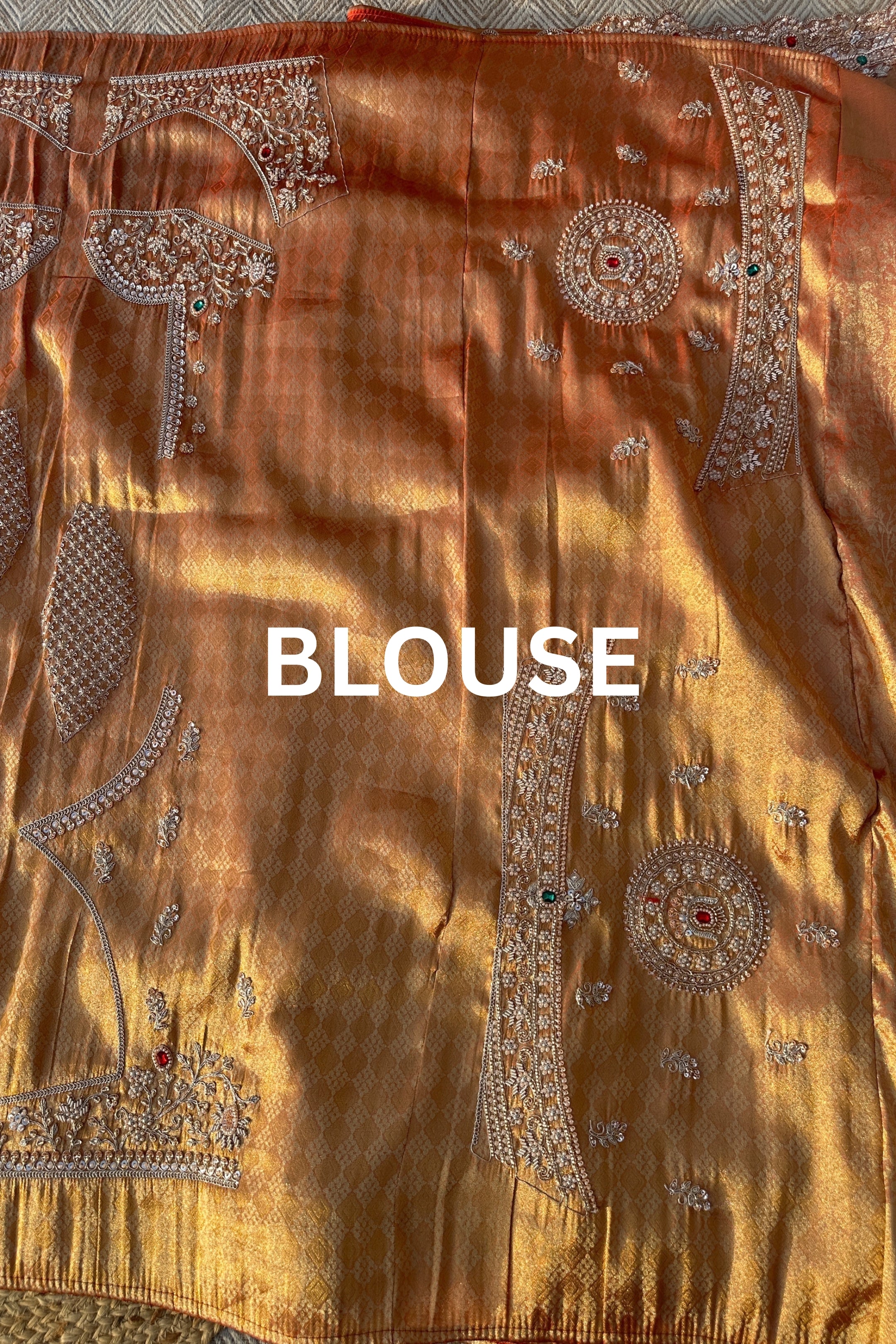 Rust Tissue Unstitched Saree Embellished With Moti, Sequins, Dabka & Cutdana
