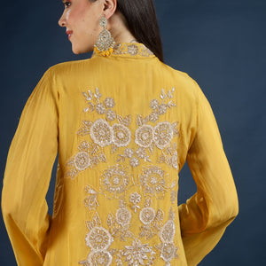 Yellow Organza Indo Western with Cutdana & Sequins Work