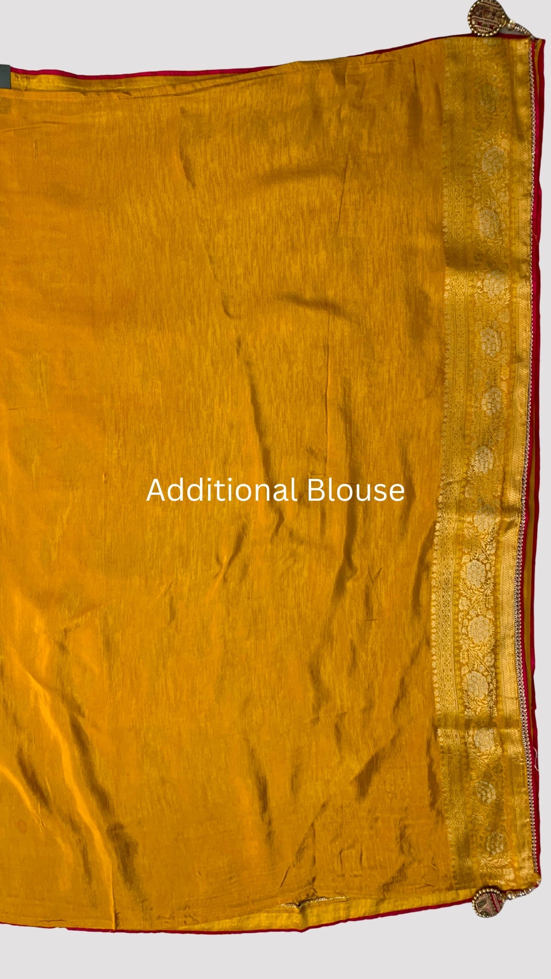Yellow Banarasi Silk Saree with Stitched Pink Blouse and Weaving Work