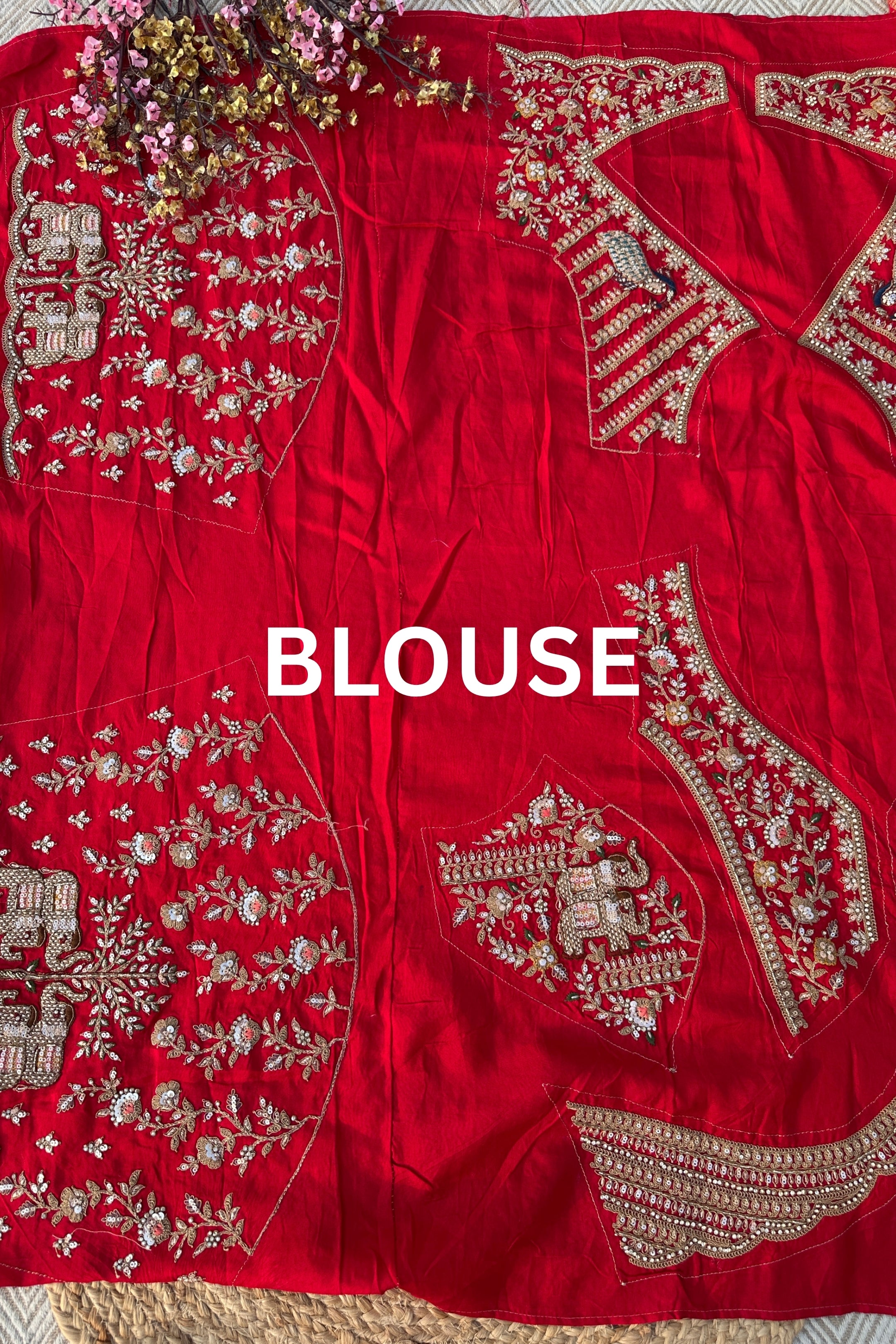 Red Georgette Unstitched Saree Embellished With Zarkan, Sequins, Thread & Cutdana work