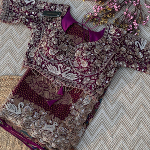 Purple Georgette Saree with Blouse with Cutdana, Sequins and Pearl Embroidery 1