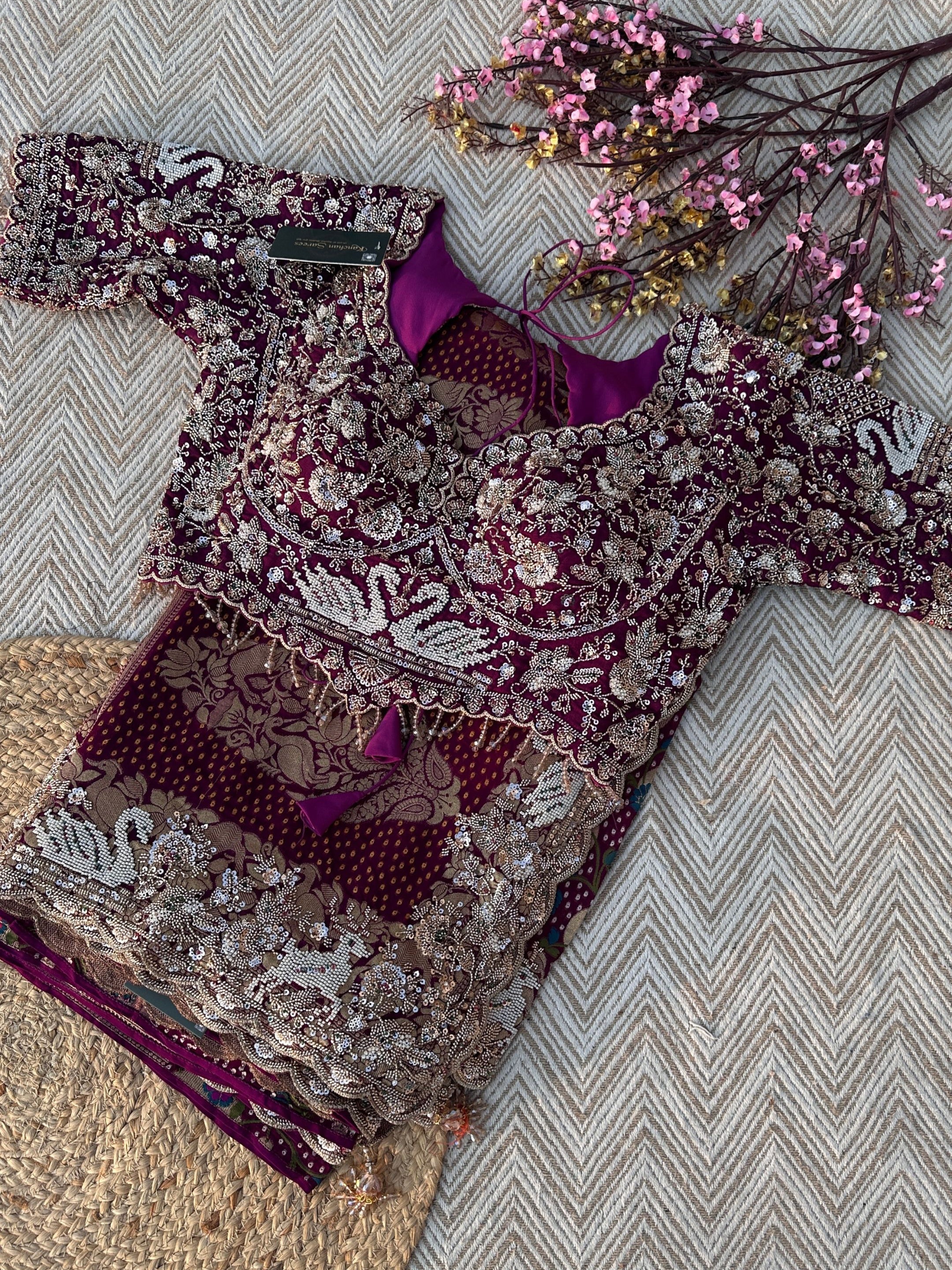 Purple Georgette Saree with Blouse with Cutdana, Sequins and Pearl Embroidery 1