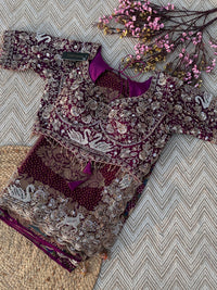 Purple Georgette Saree with Blouse with Cutdana, Sequins and Pearl Embroidery