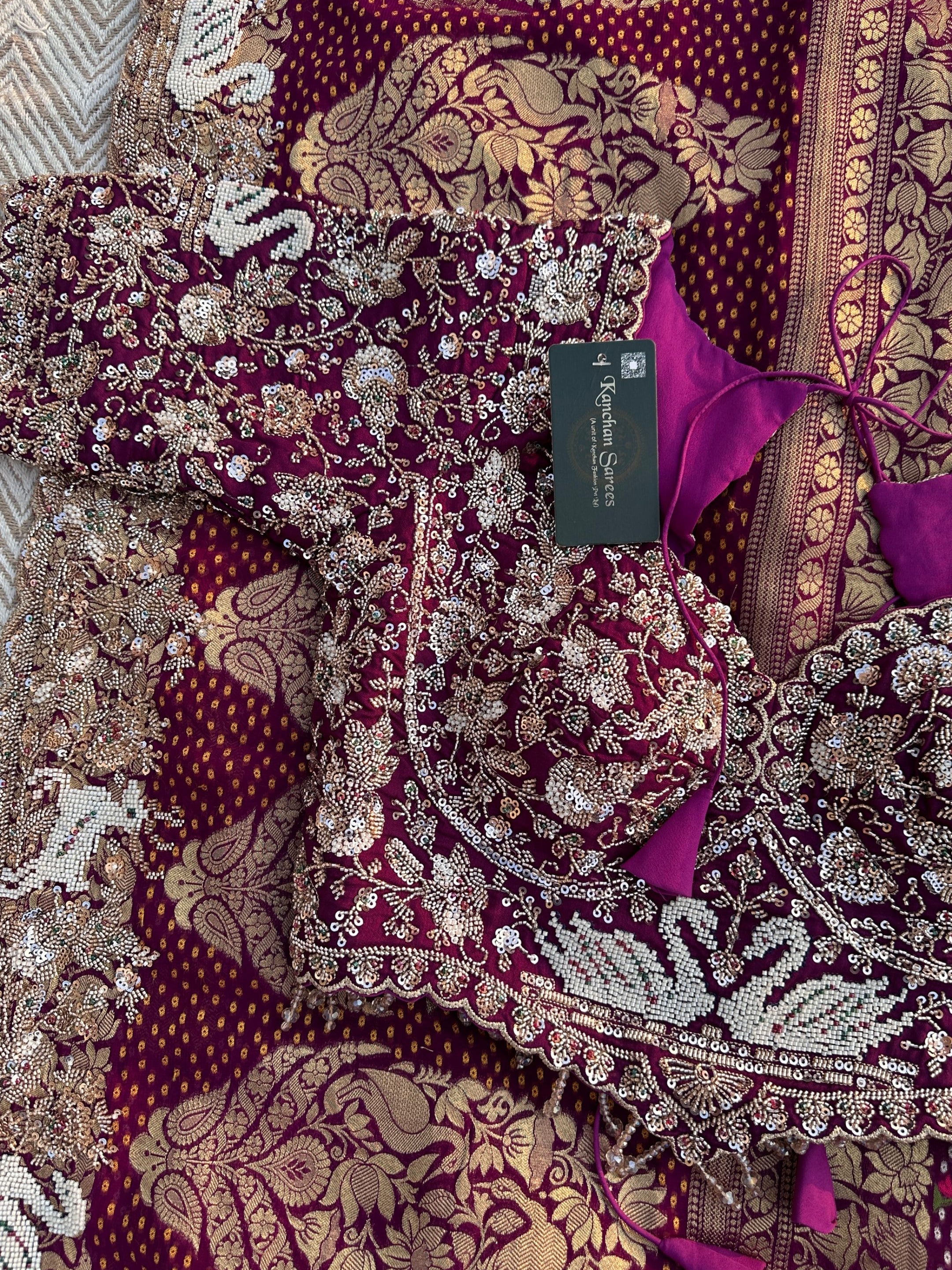 Purple Georgette Saree with Blouse with Cutdana, Sequins and Pearl Embroidery 10