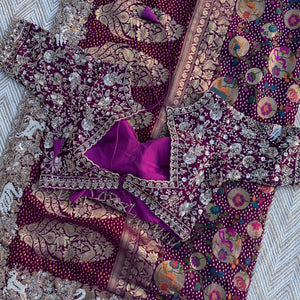 Purple Georgette Saree with Blouse with Cutdana, Sequins and Pearl Embroidery 12