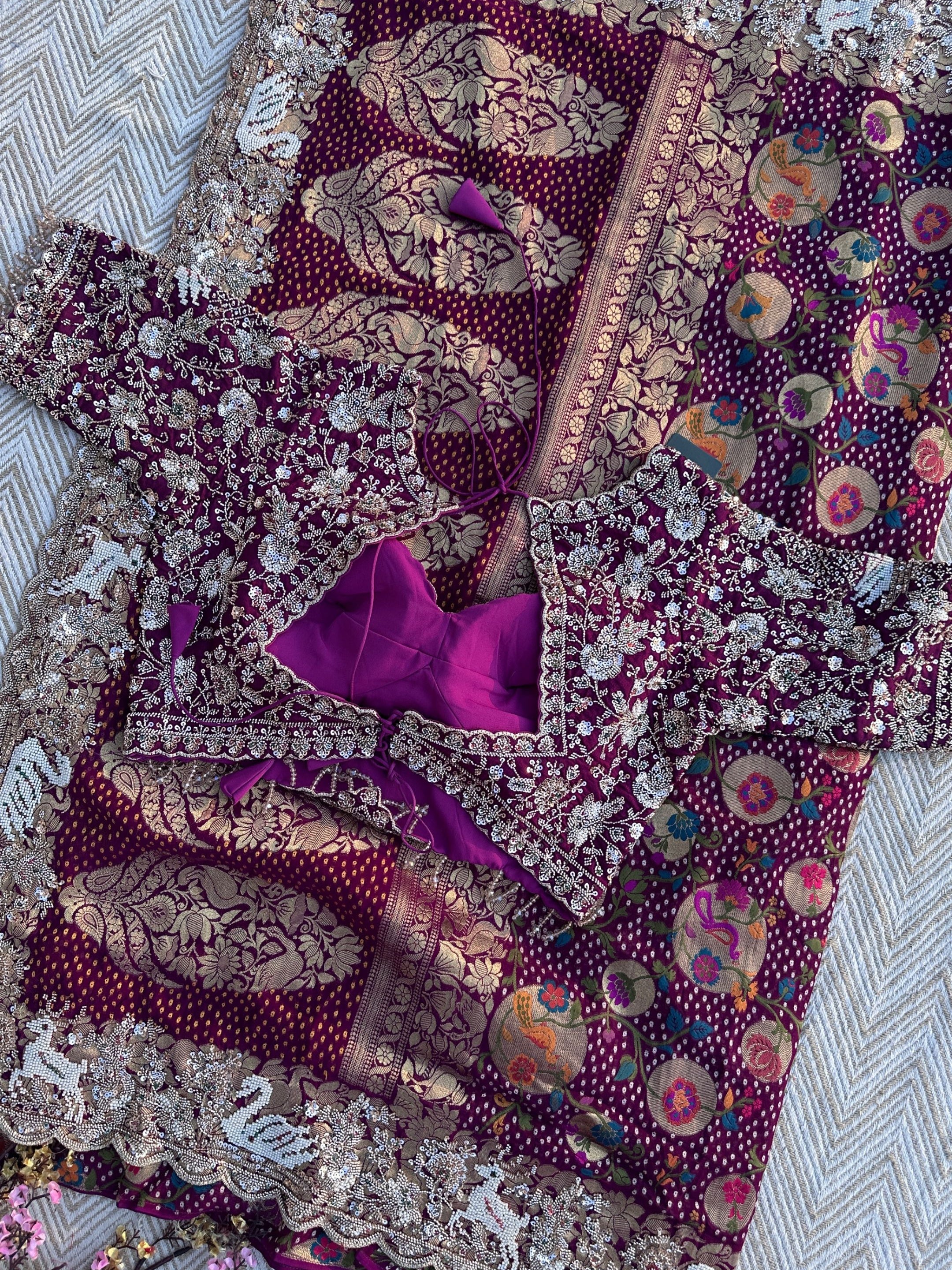 Purple Georgette Saree with Blouse with Cutdana, Sequins and Pearl Embroidery 12