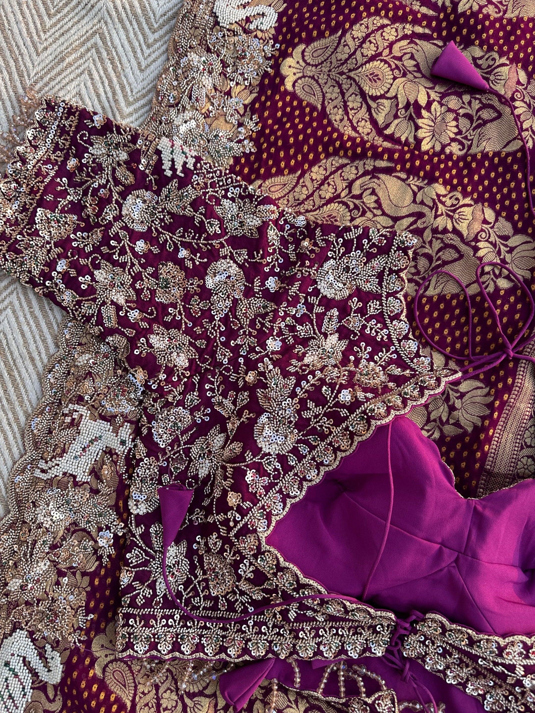 Purple Georgette Saree with Blouse with Cutdana, Sequins and Pearl Embroidery 13