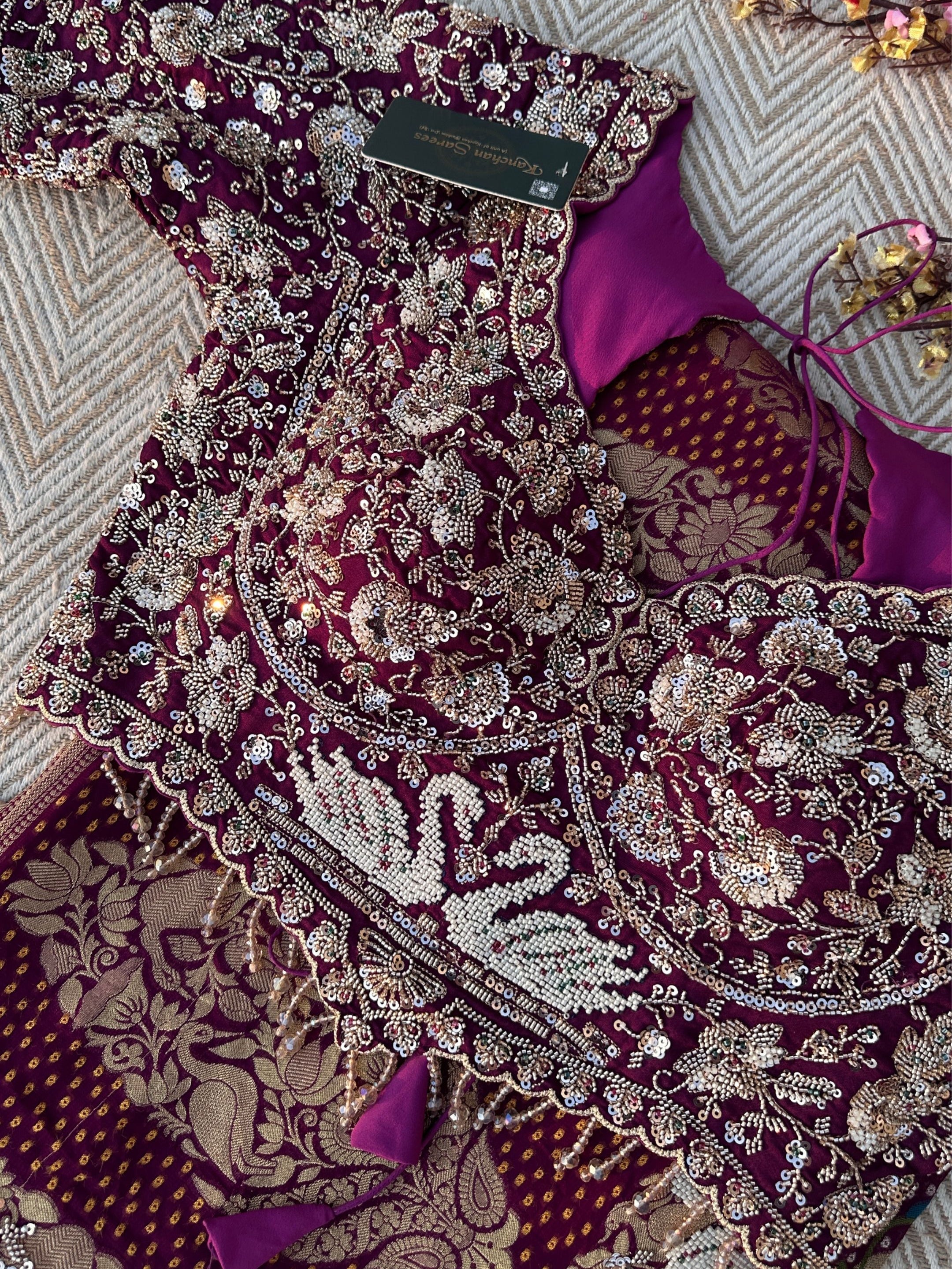 Purple Georgette Saree with Blouse with Cutdana, Sequins and Pearl Embroidery 2