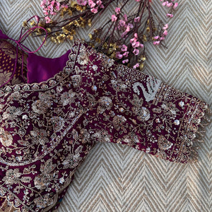 Purple Georgette Saree with Blouse with Cutdana, Sequins and Pearl Embroidery 3