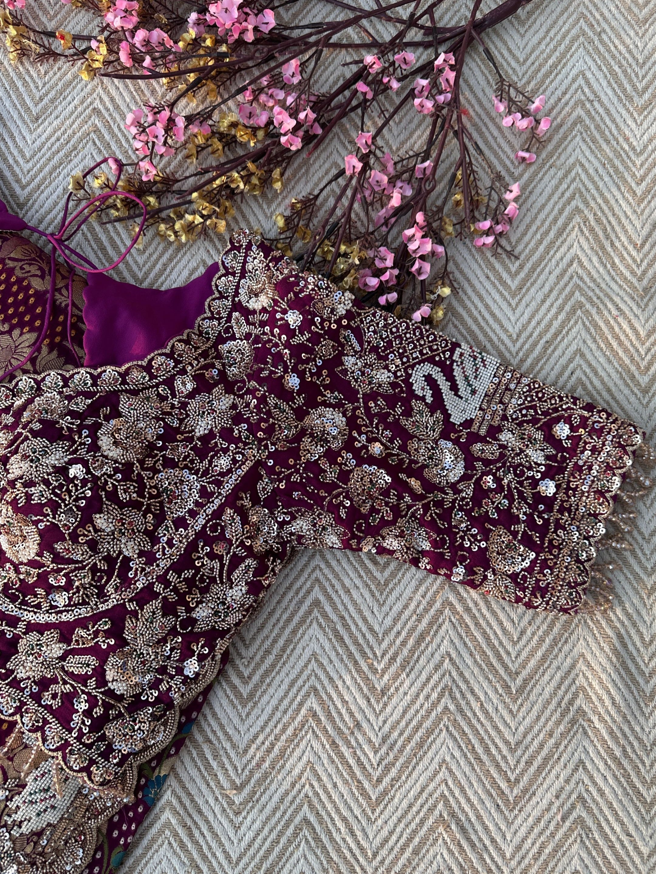 Purple Georgette Saree with Blouse with Cutdana, Sequins and Pearl Embroidery 3