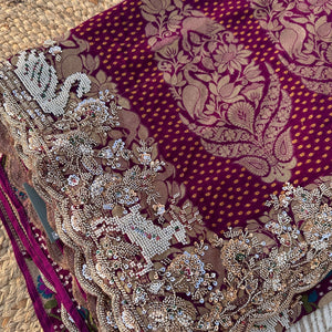 Purple Georgette Saree with Blouse with Cutdana, Sequins and Pearl Embroidery 5
