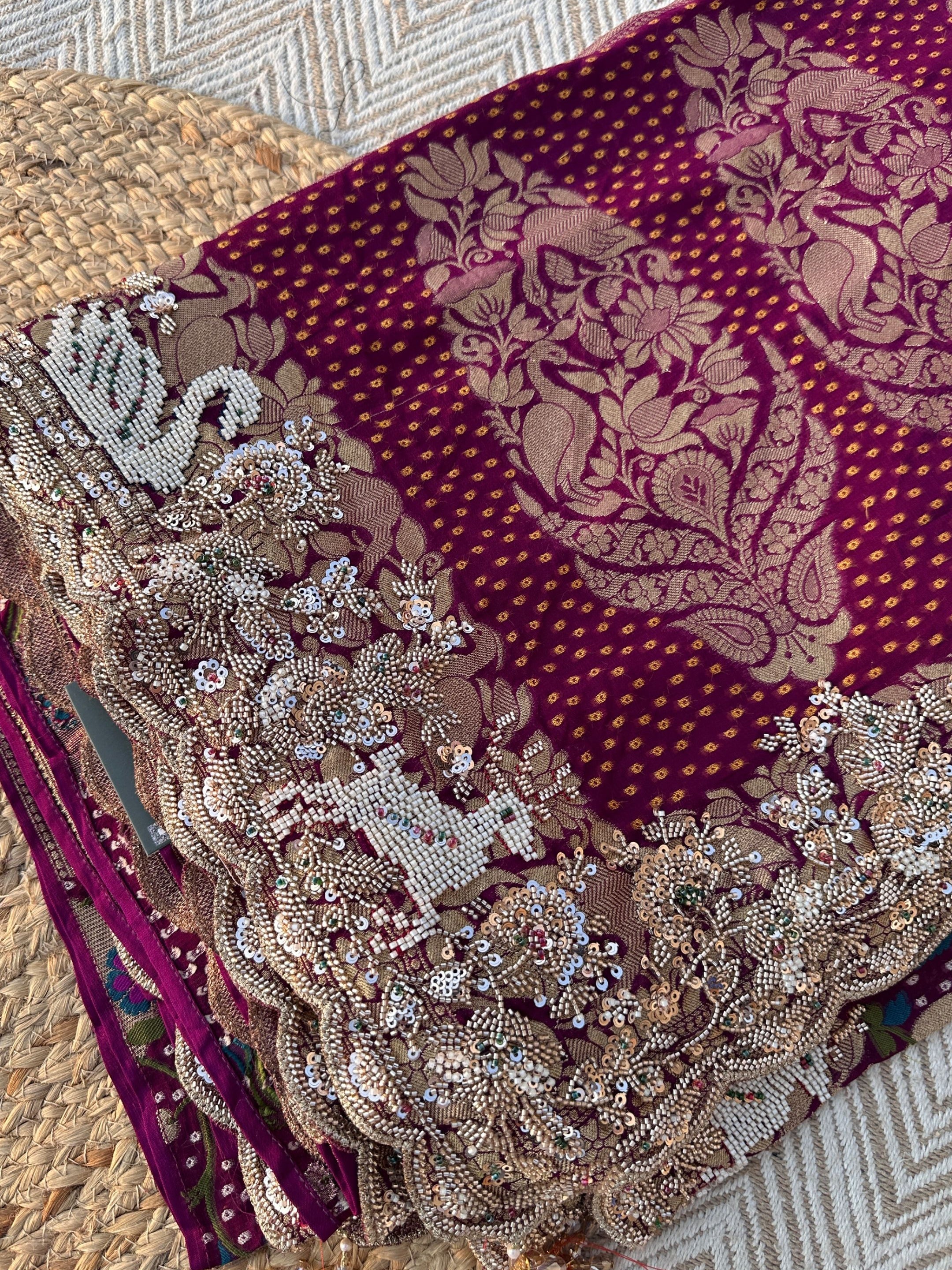 Purple Georgette Saree with Blouse with Cutdana, Sequins and Pearl Embroidery 5