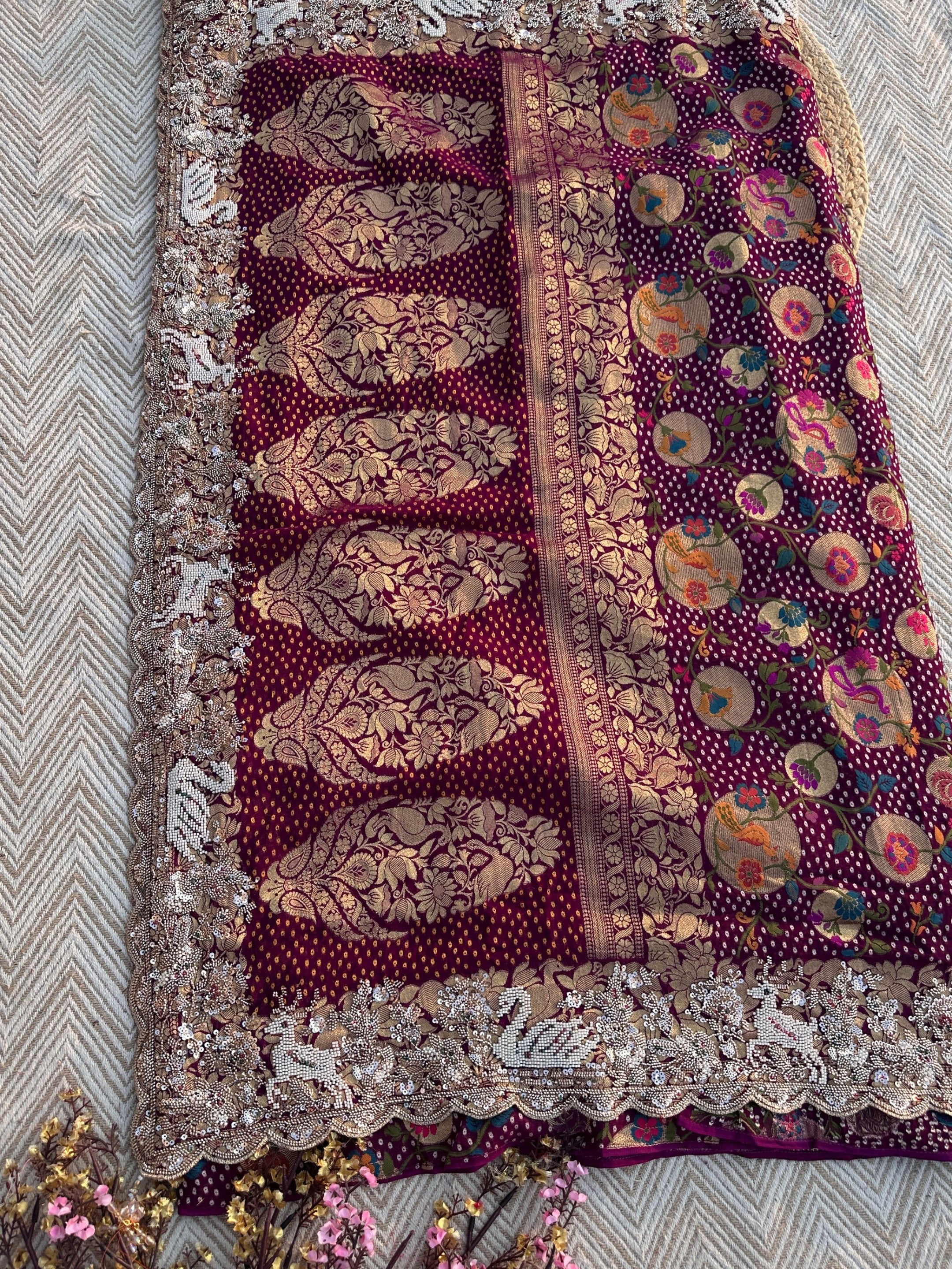 Purple Georgette Saree with Blouse with Cutdana, Sequins and Pearl Embroidery 6