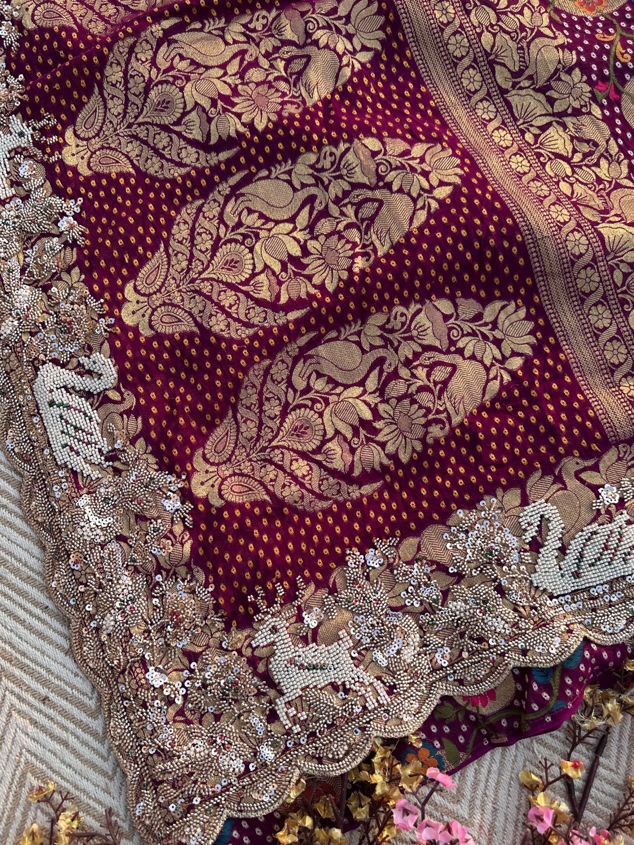 Purple Georgette Saree with Blouse with Cutdana, Sequins and Pearl Embroidery 7