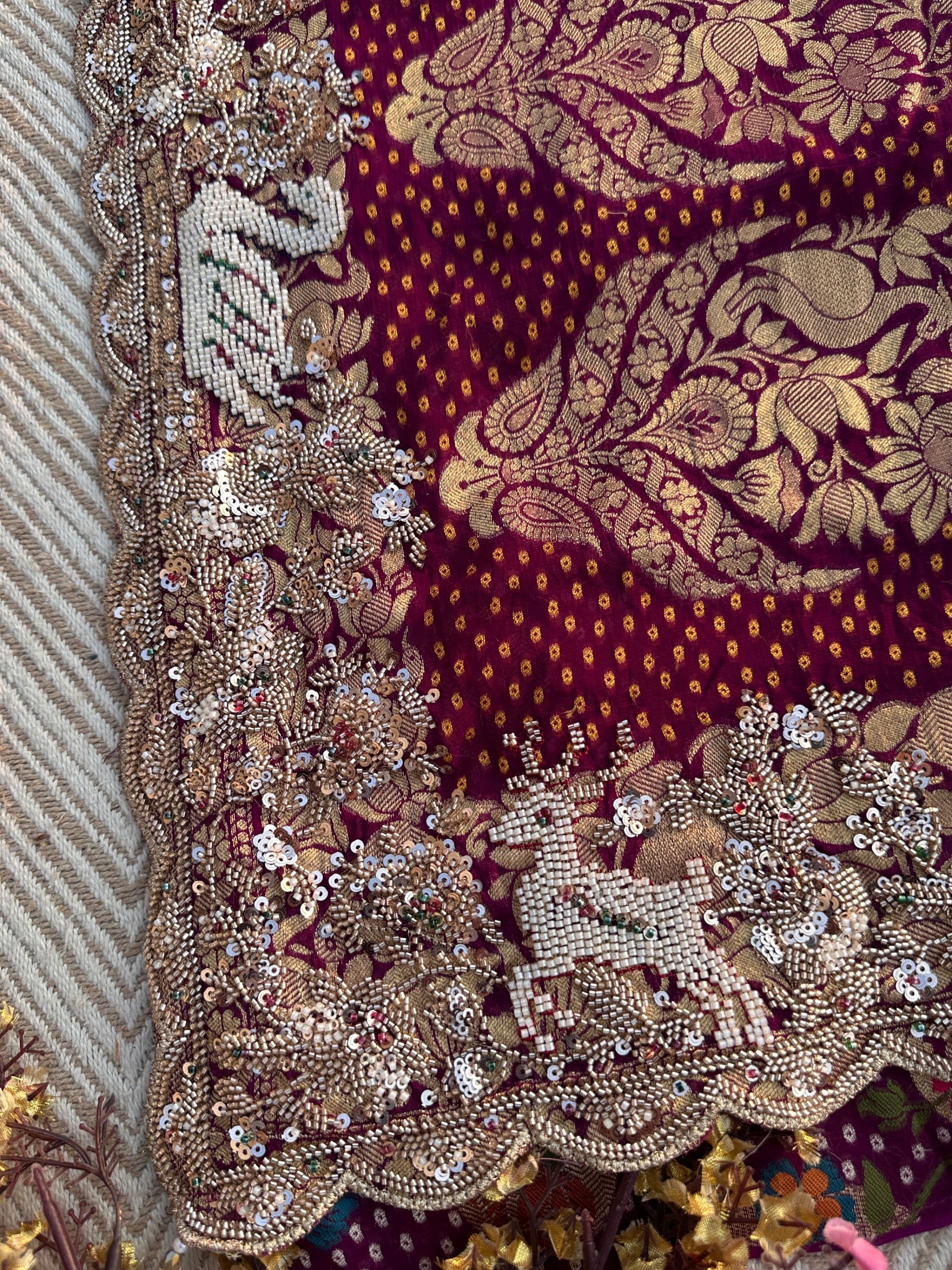 Purple Georgette Saree with Blouse with Cutdana, Sequins and Pearl Embroidery 8