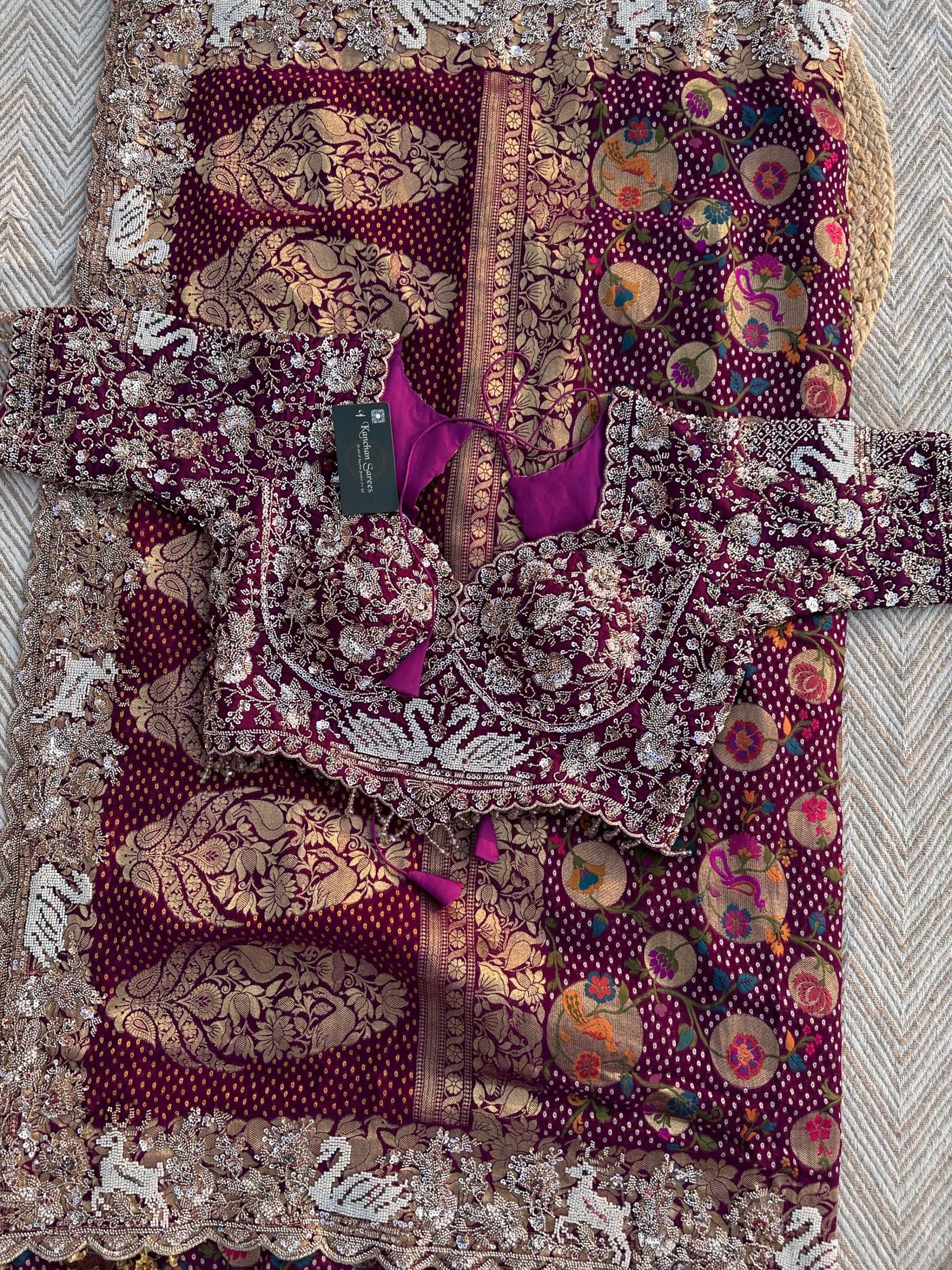 Purple Georgette Saree with Blouse with Cutdana, Sequins and Pearl Embroidery 9