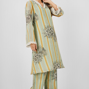 Linen Indo Western with Pearl and Printed Embroidery 2