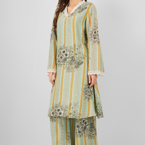Linen Indo Western with Pearl and Printed Embroidery 3
