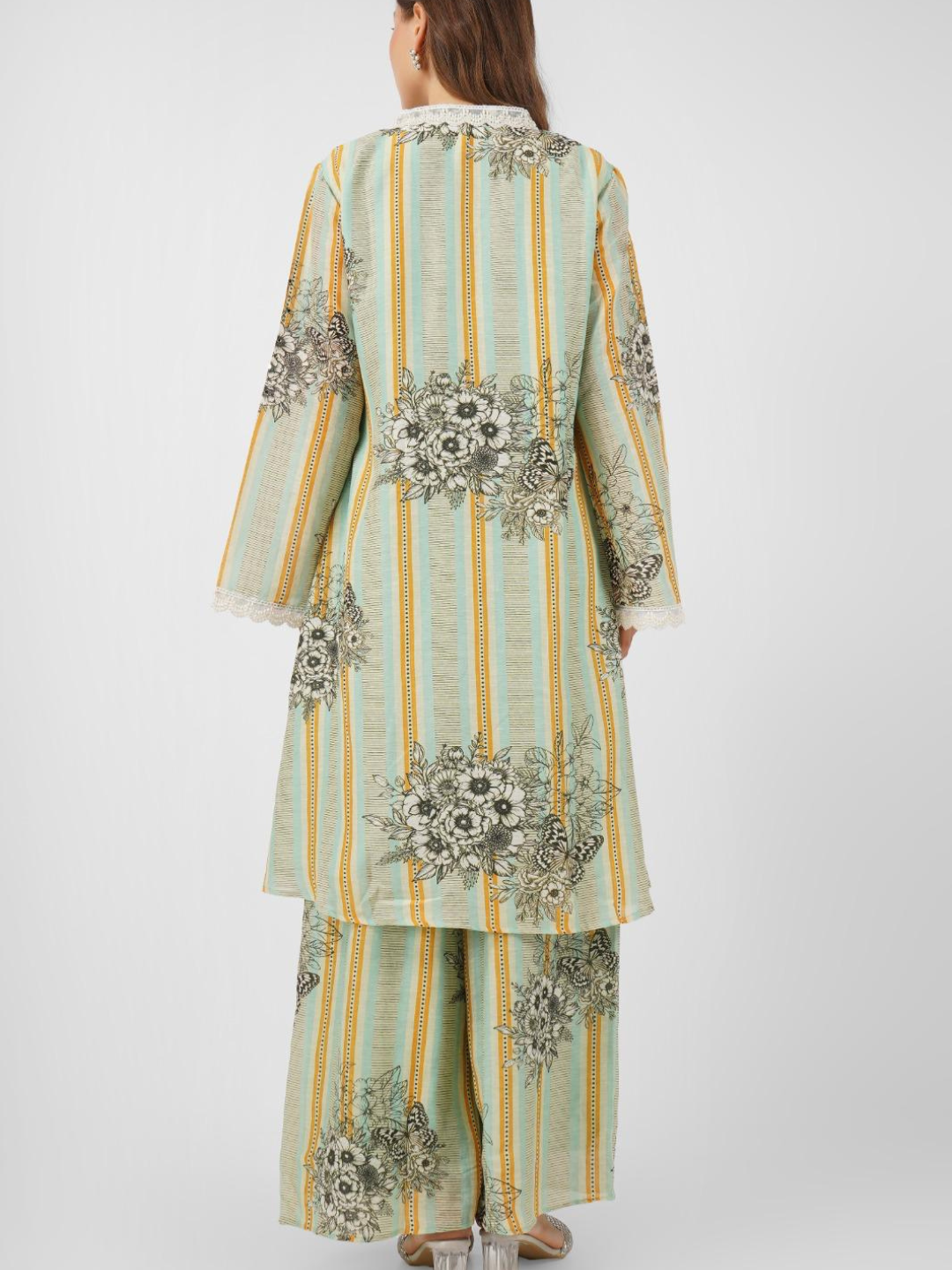 Linen Indo Western with Pearl and Printed Embroidery 4