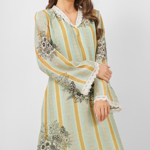 Linen Indo Western with Pearl and Printed Embroidery 5