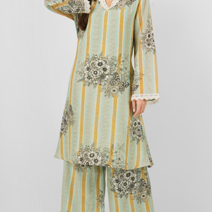 Linen Indo Western with Pearl and Printed Embroidery 8