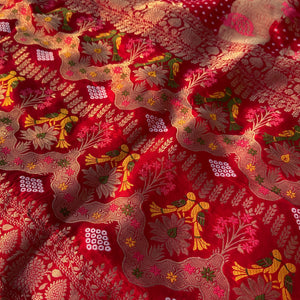 Red Crepe Saree with Blouse with Cutdana, Zari, Sequins, Mirror, Pearl and Weaving Embroidery 8