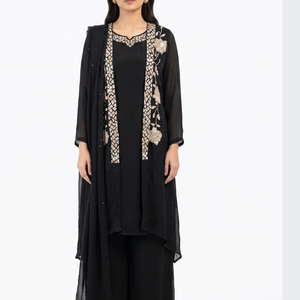 Black Chinon Indo Western with Cutdana and Sequins Embroidery 2