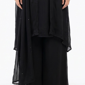 Black Chinon Indo Western with Cutdana and Sequins Embroidery 4
